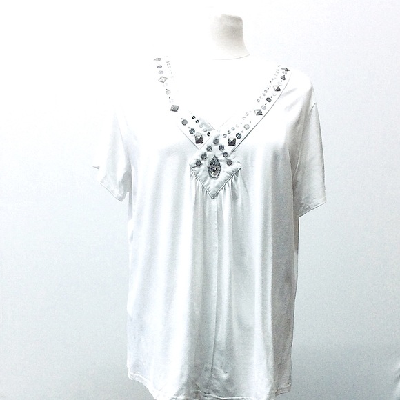 blue seven*(46)16US WOMENS TOP, V-Neck Embellished - Picture 1 of 9